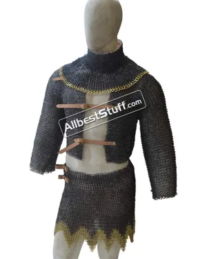 Medieval Riveted Chainmail Collar Voider Skirt set 9 mm
